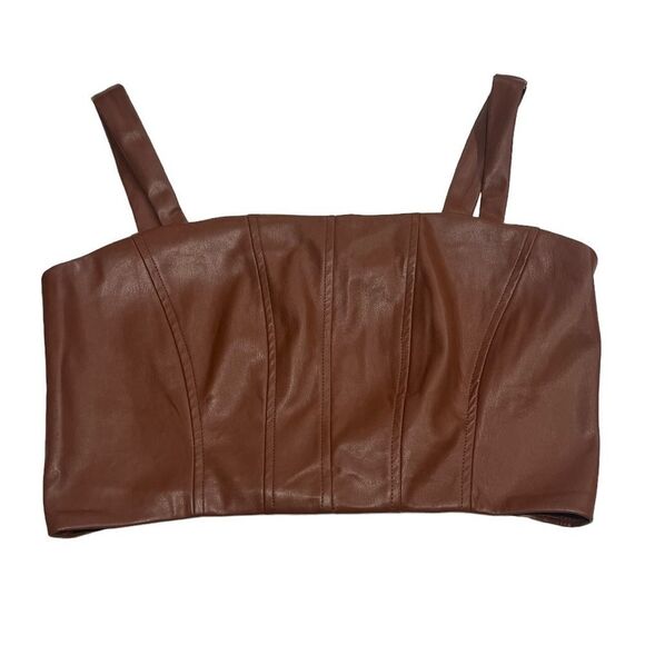 Jason Wu Brown Western Cowgirl Vegan Leather Sleeveless Bustier Corset Zip Top - Picture 6 of 9